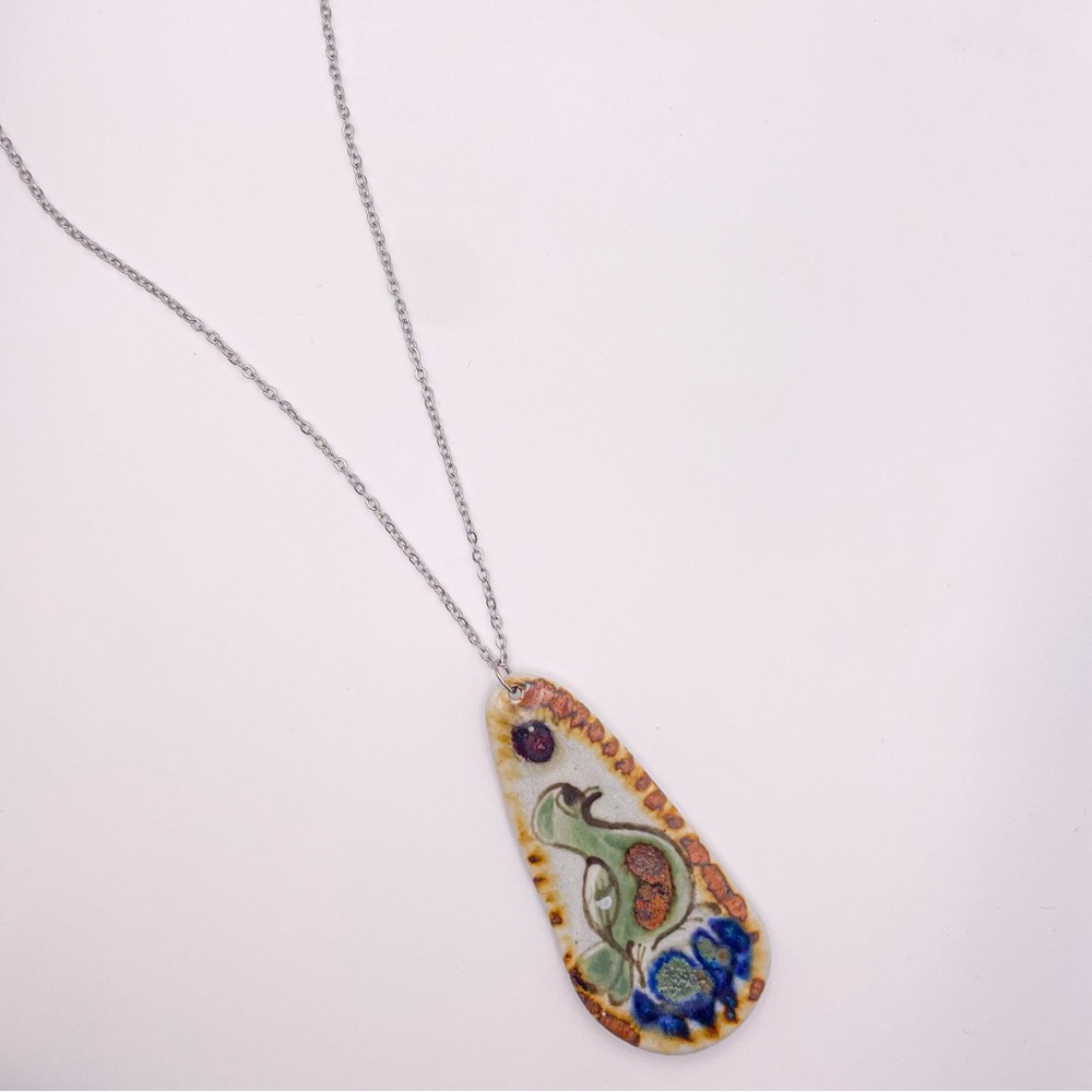 Ken Edwards Signed Clay/Pottery Tonalá Handmade One of a Kind Bird Pendant - Picture 2 of 4